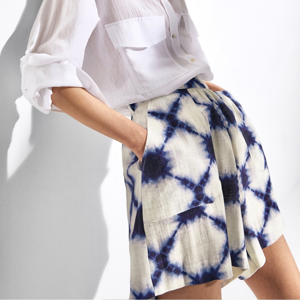 NEW Massimo Dutti Indigo Shibori High Waisted Shorts